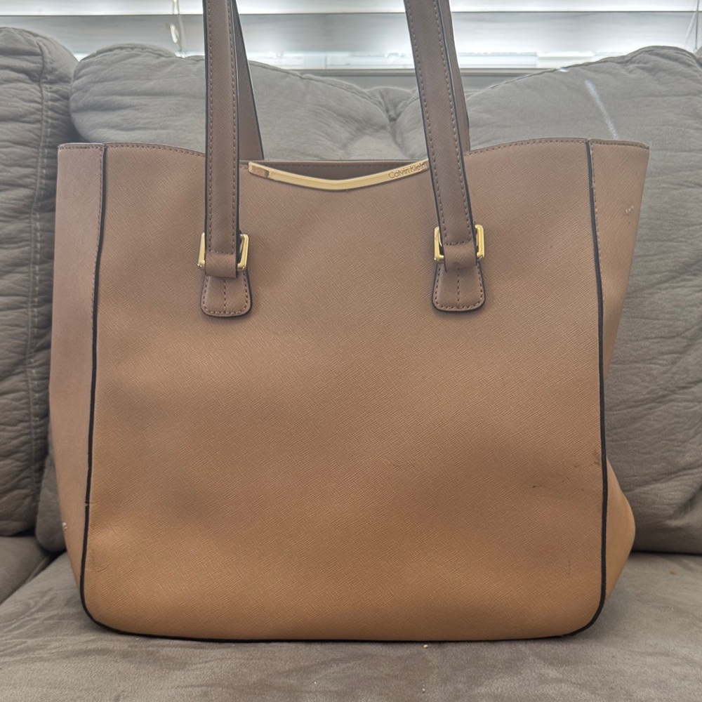 Calvin Klein Tan Tote Bag with Gold Accents